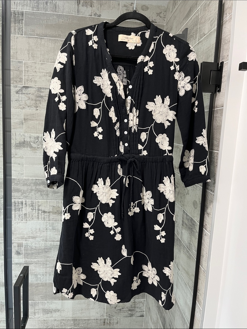 Anthropologie Isabella Sinclair Black Floral Button-Front Dress